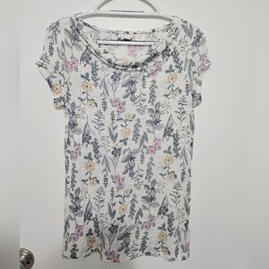 Rachel Ashwell 100% Linen Floral Cowl Neck Short Sleeve Shirt Size Small